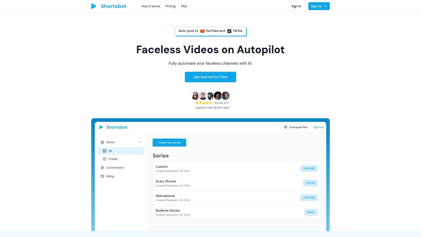 Shortsbot homepage